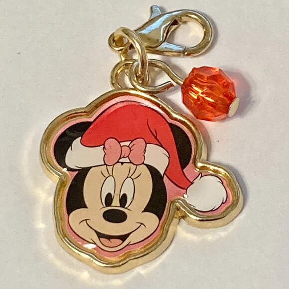 Vintage Disney Christmas Minnie Mouse Clip On Charm Bow Zipper Pull Santa Hat - Picture 3 of 8